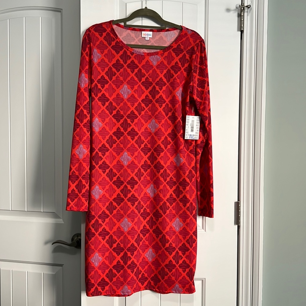 Red Lularoe Debbie LS slinky, body contouring dress, size XL, fits 10 to…